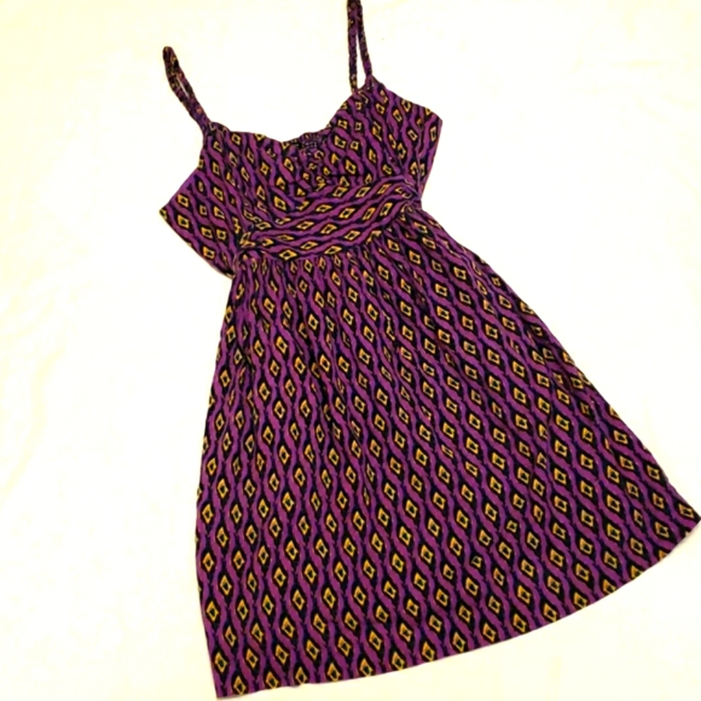 I Heart Ronson Cotton Tank Dress Geometric Purple Yellow Junior's Extra Large XL
